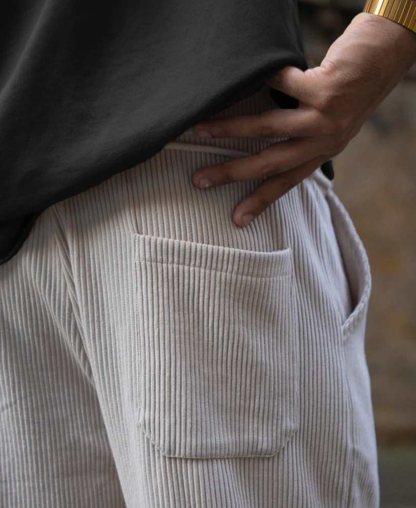 Light Beige Corduroy Regular Fit Track Pant - Image 5