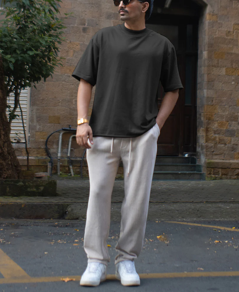 Light Beige Corduroy Regular Fit Track Pant - Image 6