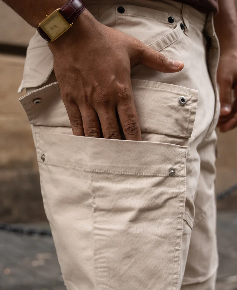 Light Beige Cotton Cargo Trouser - Image 5