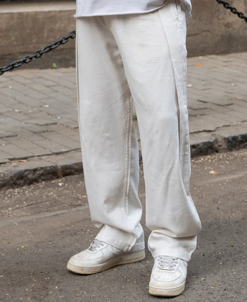 Light Beige Pleated Linen Pant - Image 2
