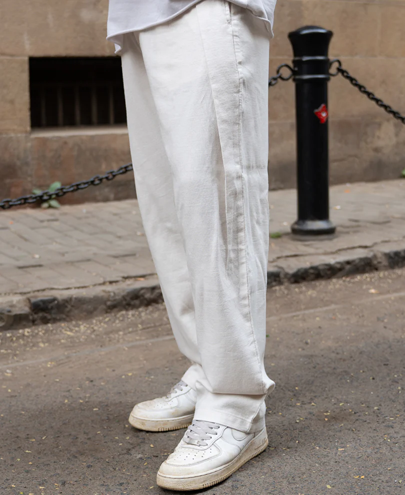 Light Beige Pleated Linen Pant - Image 3