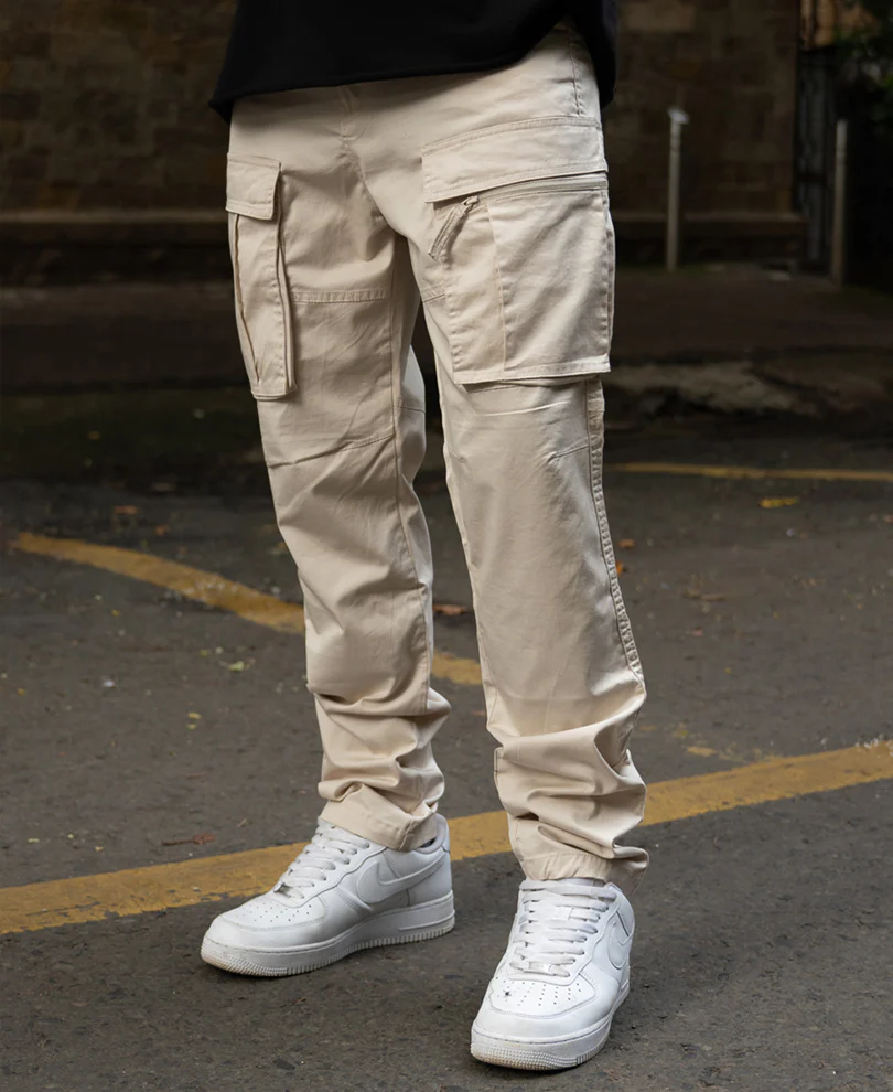 Light Beige Regular Fit Cotton Cargo Pant - Image 2