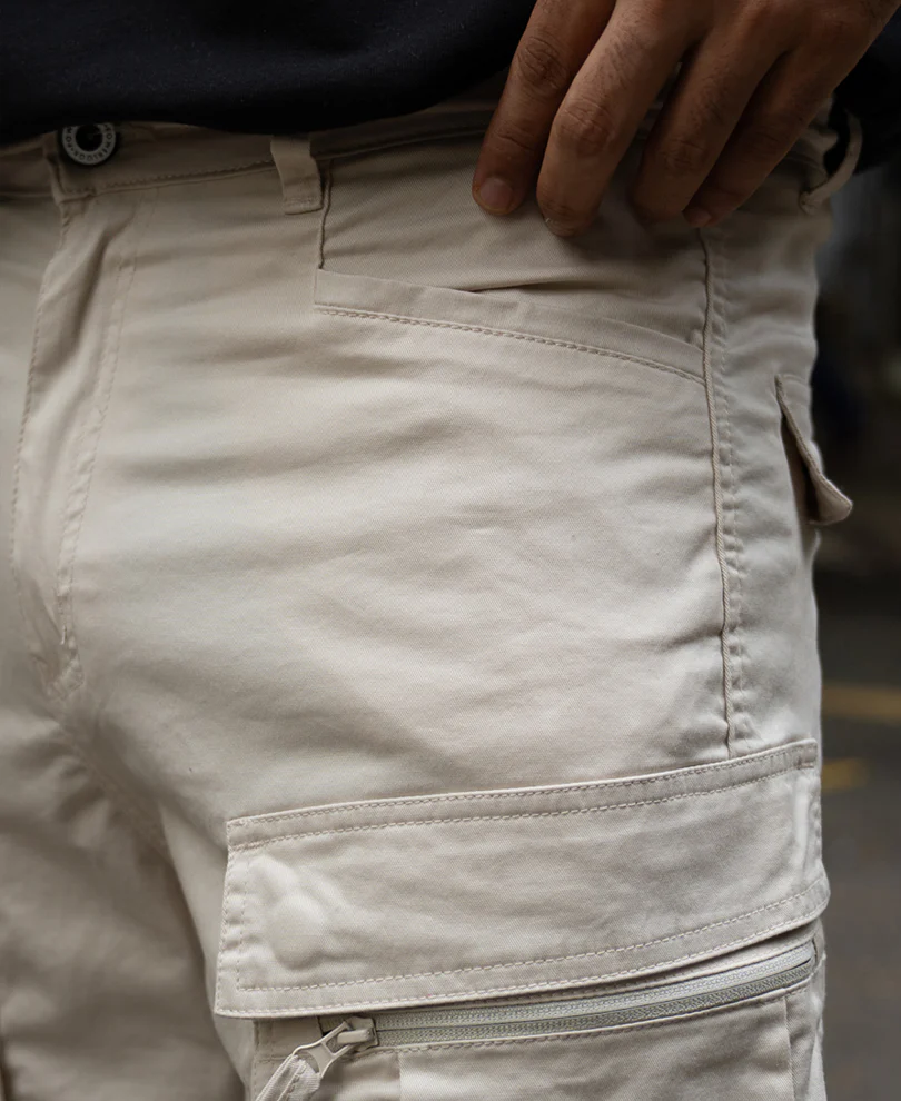 Light Beige Regular Fit Cotton Cargo Pant - Image 3