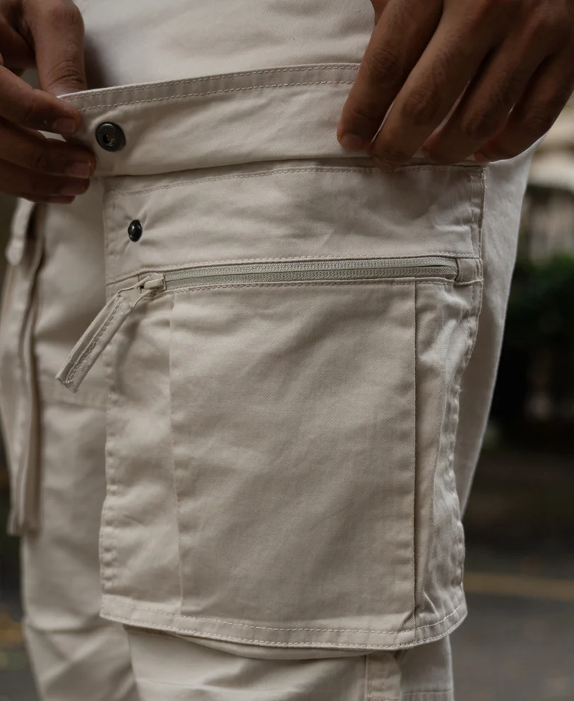 Light Beige Regular Fit Cotton Cargo Pant - Image 4