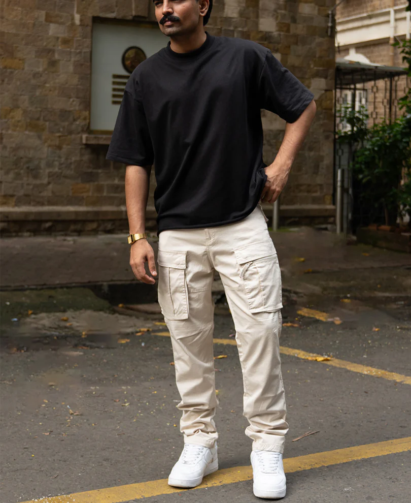 Light Beige Regular Fit Cotton Cargo Pant - Image 5