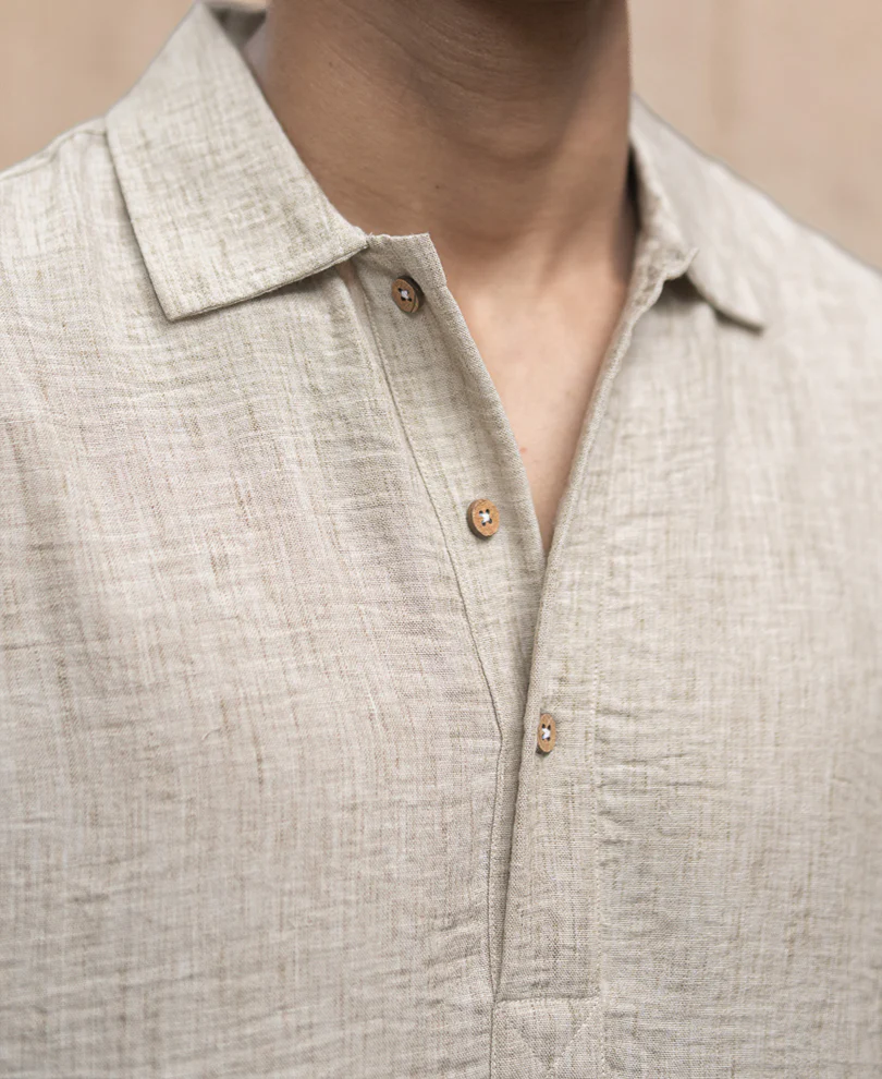 Light Beige Slub Kurta Shirt - Image 3