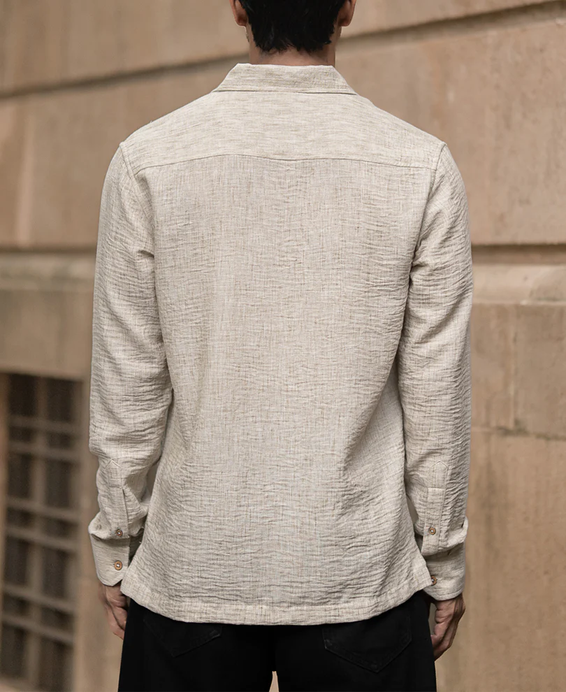 Light Beige Slub Kurta Shirt - Image 5