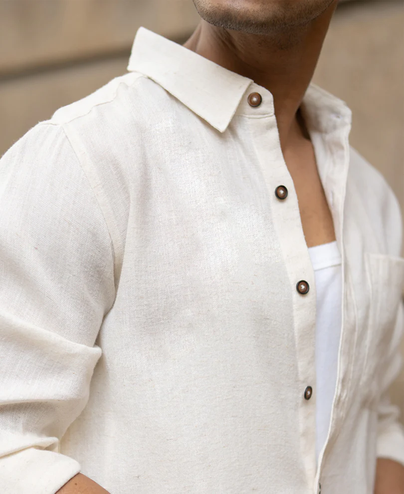 Light Beige Slub Textured Linen Shirt - Image 4