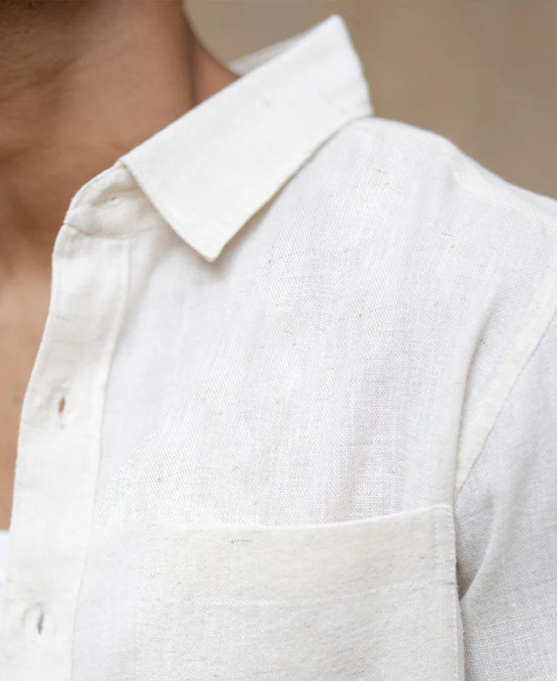 Light Beige Slub Textured Linen Shirt - Image 5