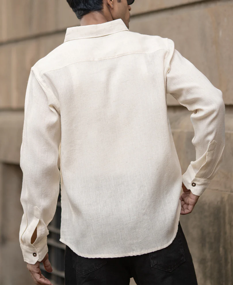 Light Beige Slub Textured Linen Shirt - Image 6