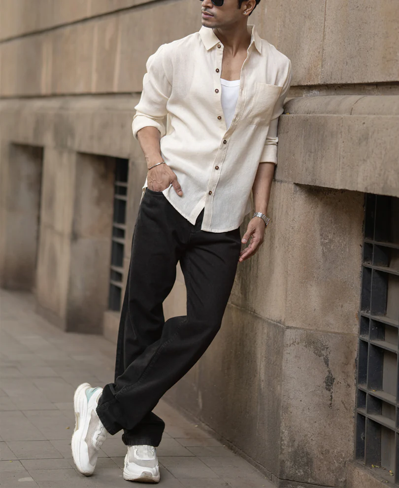 Light Beige Slub Textured Linen Shirt - Image 7