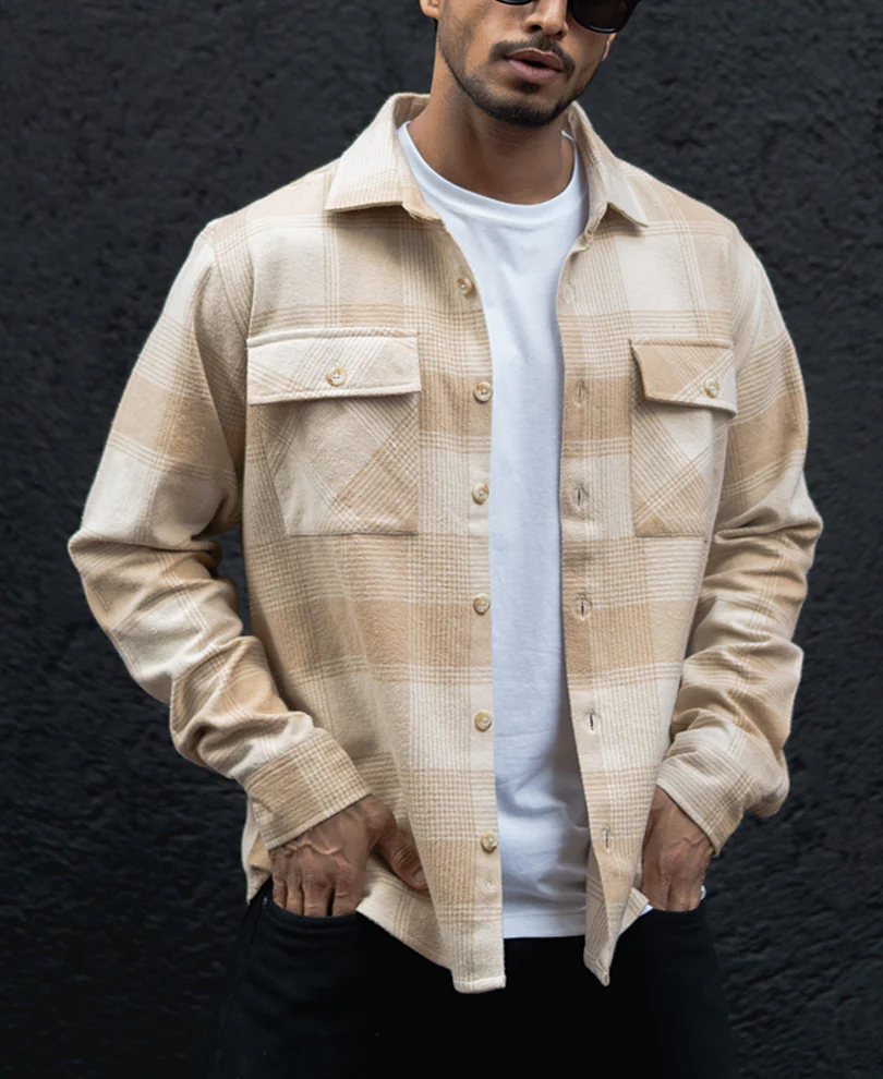 Light Beige Structured Regular Fit Full Sleeves Shirt - Image 3