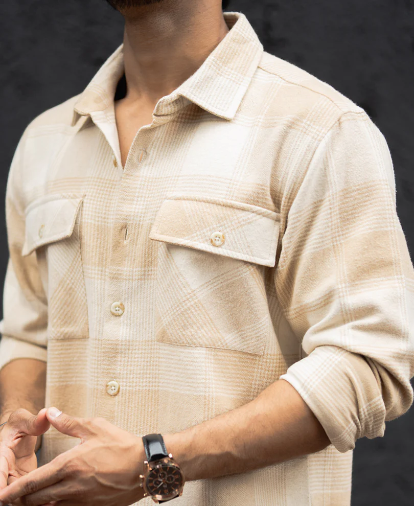 Light Beige Structured Regular Fit Full Sleeves Shirt - Image 5