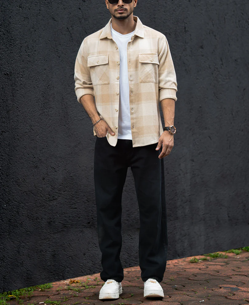 Light Beige Structured Regular Fit Full Sleeves Shirt - Image 6
