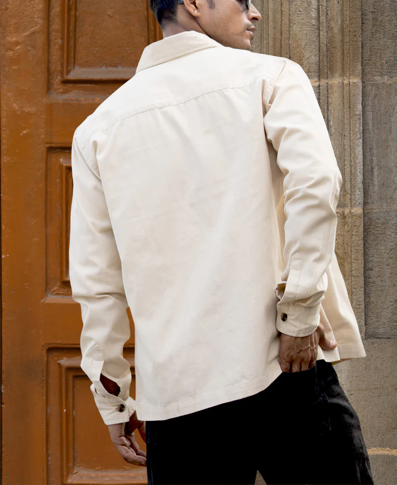Light Beige Structured Zipper Overshirt 100% Cotton - Image 5