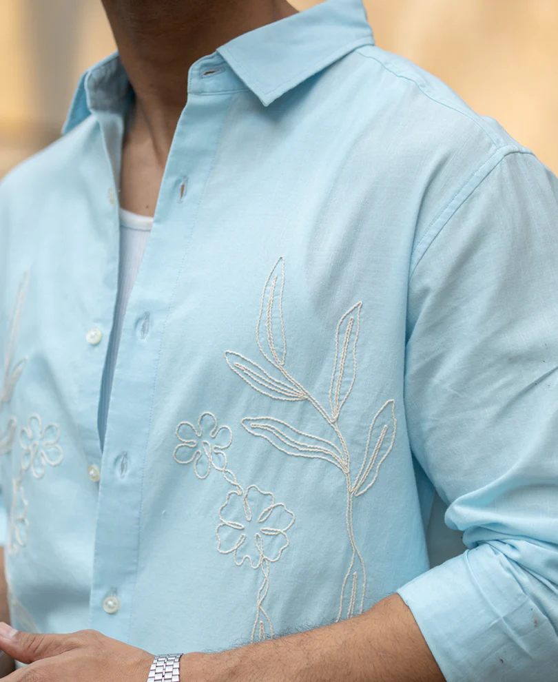 Light Blue Embroidered Shirt - Image 4