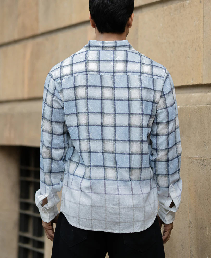 Light Blue Faded Checks Shirt 100% Cotton - Image 5