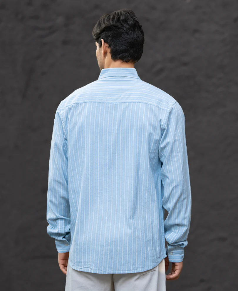 Light Blue Linen Stripe Shirt - Image 5