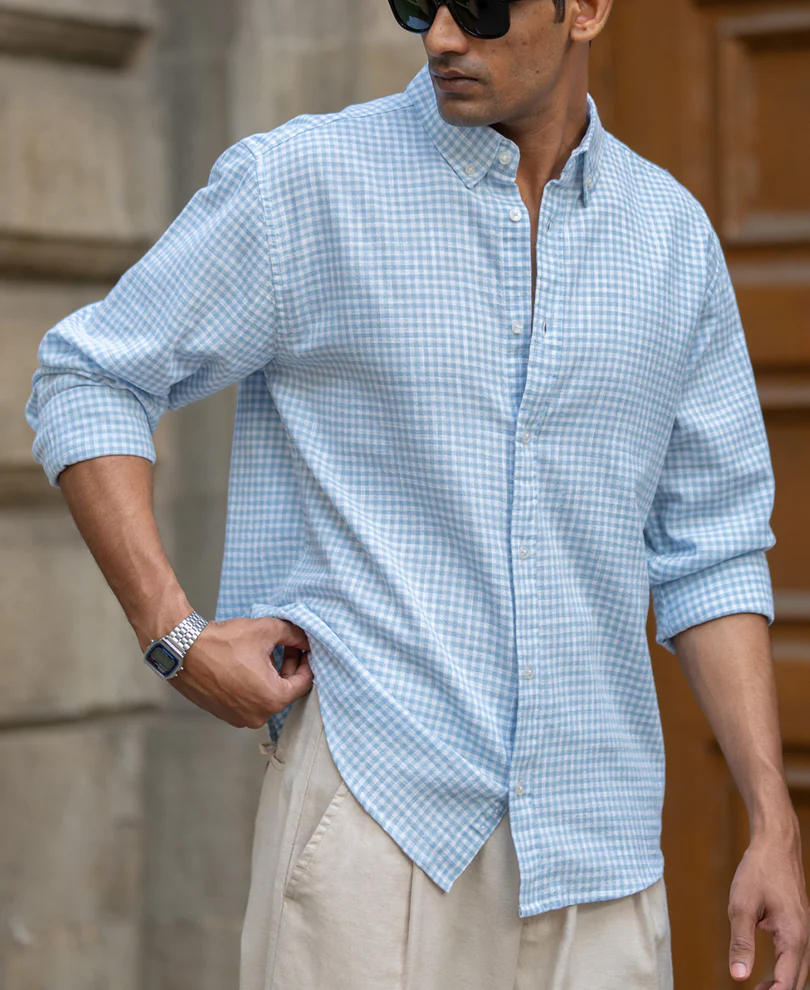 Light Blue Micro Checks Shirt - Image 2