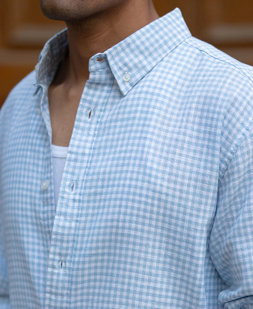 Light Blue Micro Checks Shirt - Image 4