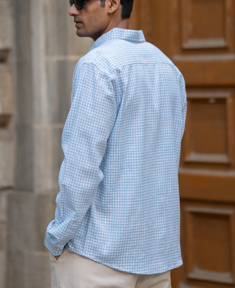Light Blue Micro Checks Shirt - Image 5