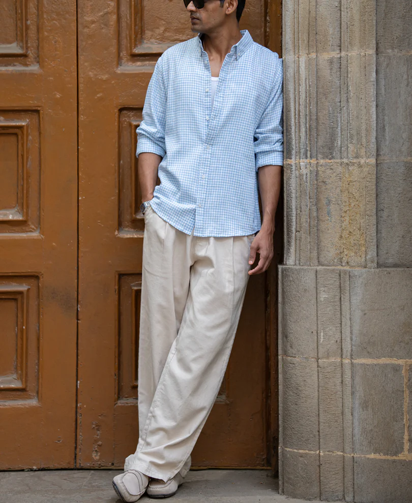 Light Blue Micro Checks Shirt - Image 6
