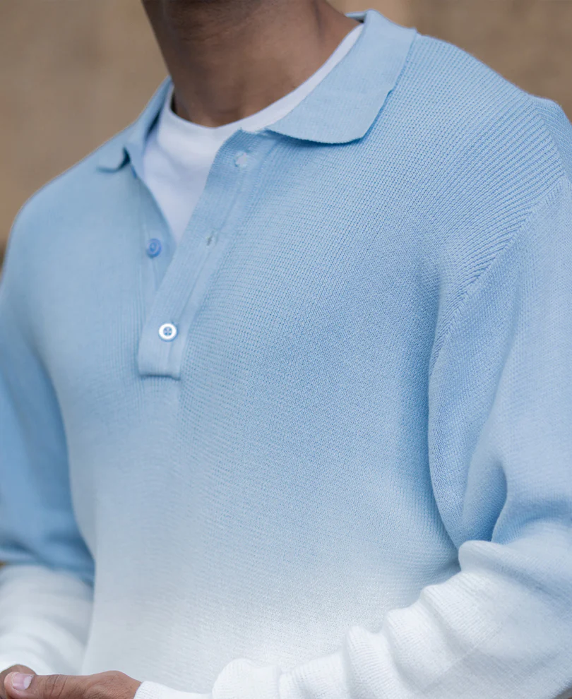 Light Blue Ombre Knit T-Shirt 100% Cotton - Image 4