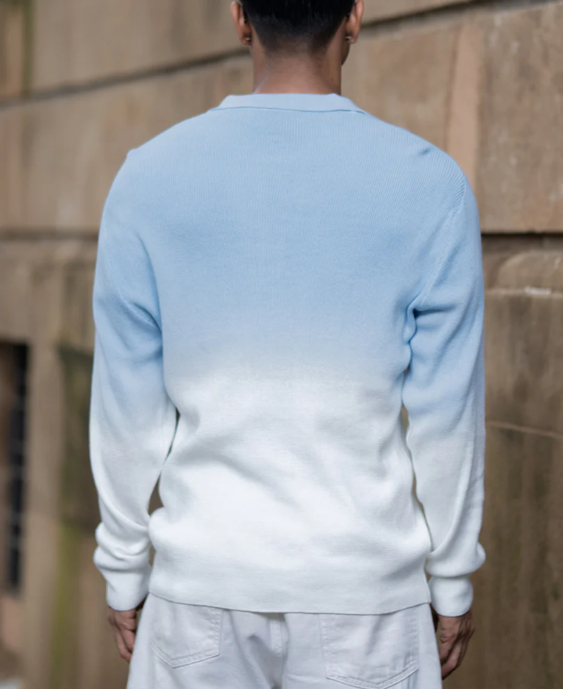 Light Blue Ombre Knit T-Shirt 100% Cotton - Image 6