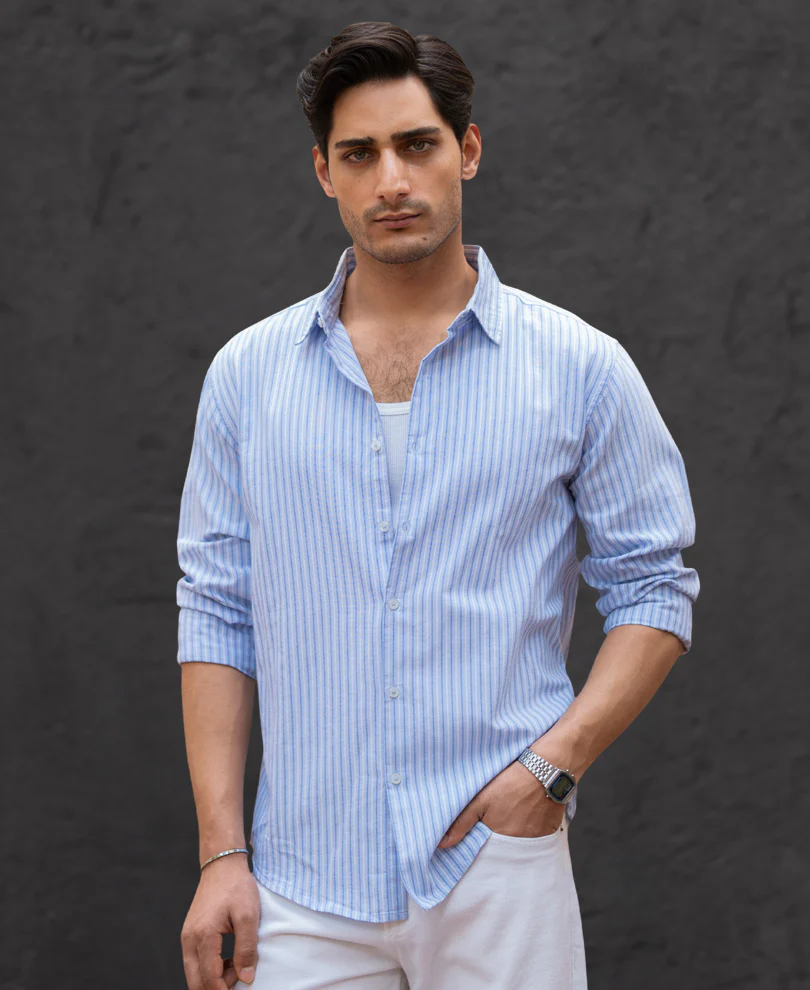 Light Blue Oxford Stripe Shirt 100% Cotton - Image 2