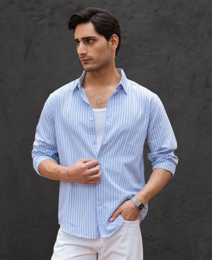 Light Blue Oxford Stripe Shirt 100% Cotton - Image 3