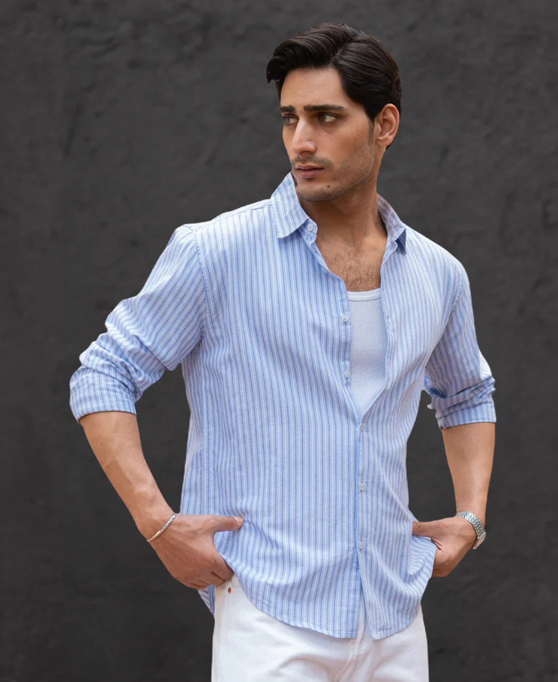 Light Blue Oxford Stripe Shirt 100% Cotton - Image 4