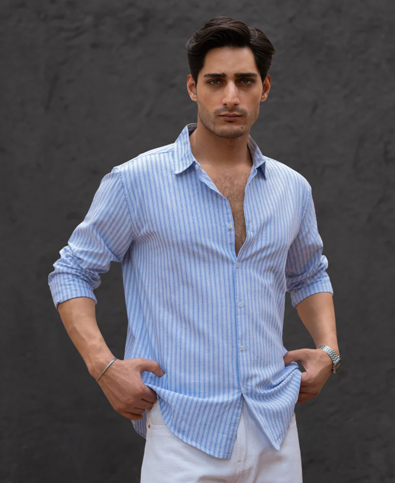 Light Blue Oxford Stripe Shirt 100% Cotton - Image 5