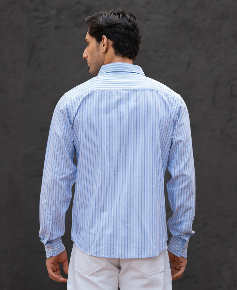 Light Blue Oxford Stripe Shirt 100% Cotton - Image 6