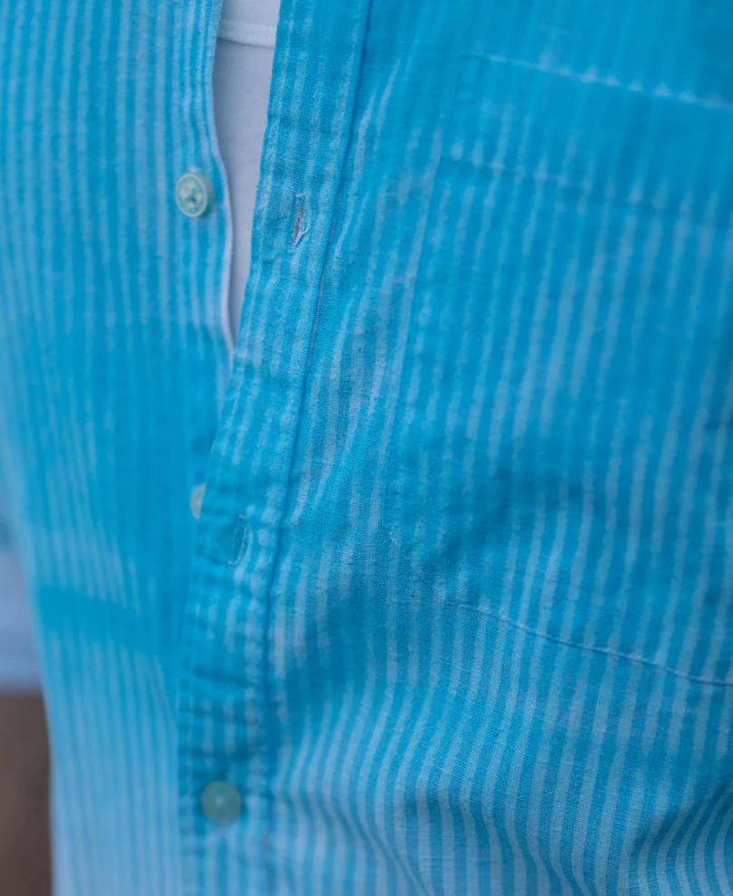 Blue Sprayed Stripe Shirt 100% Cotton - Image 5