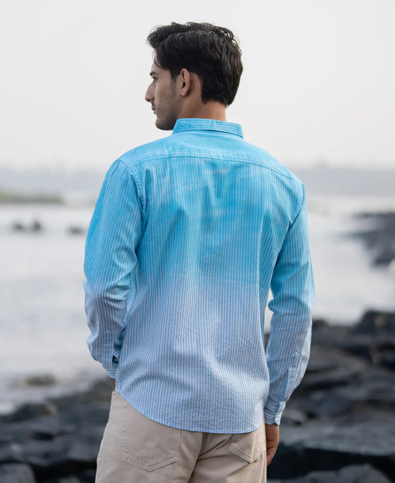 Blue Sprayed Stripe Shirt 100% Cotton - Image 6