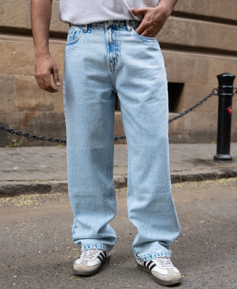 Light Blue Washed Baggy Jeans 100% Cotton - Image 2
