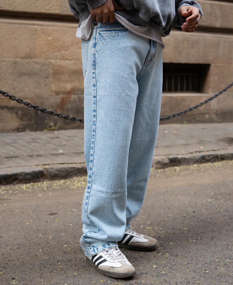 Light Blue Washed Baggy Jeans 100% Cotton - Image 3