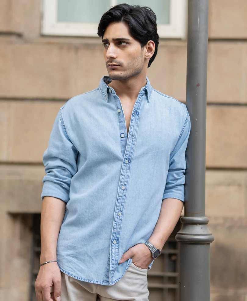 Light Blue Washed Button Down Shirt 100% Cotton - Image 2