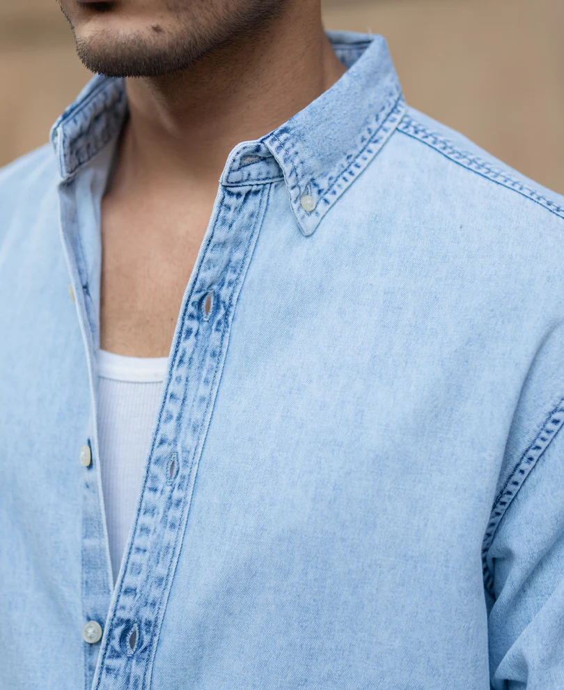 Light Blue Washed Button Down Shirt 100% Cotton - Image 4