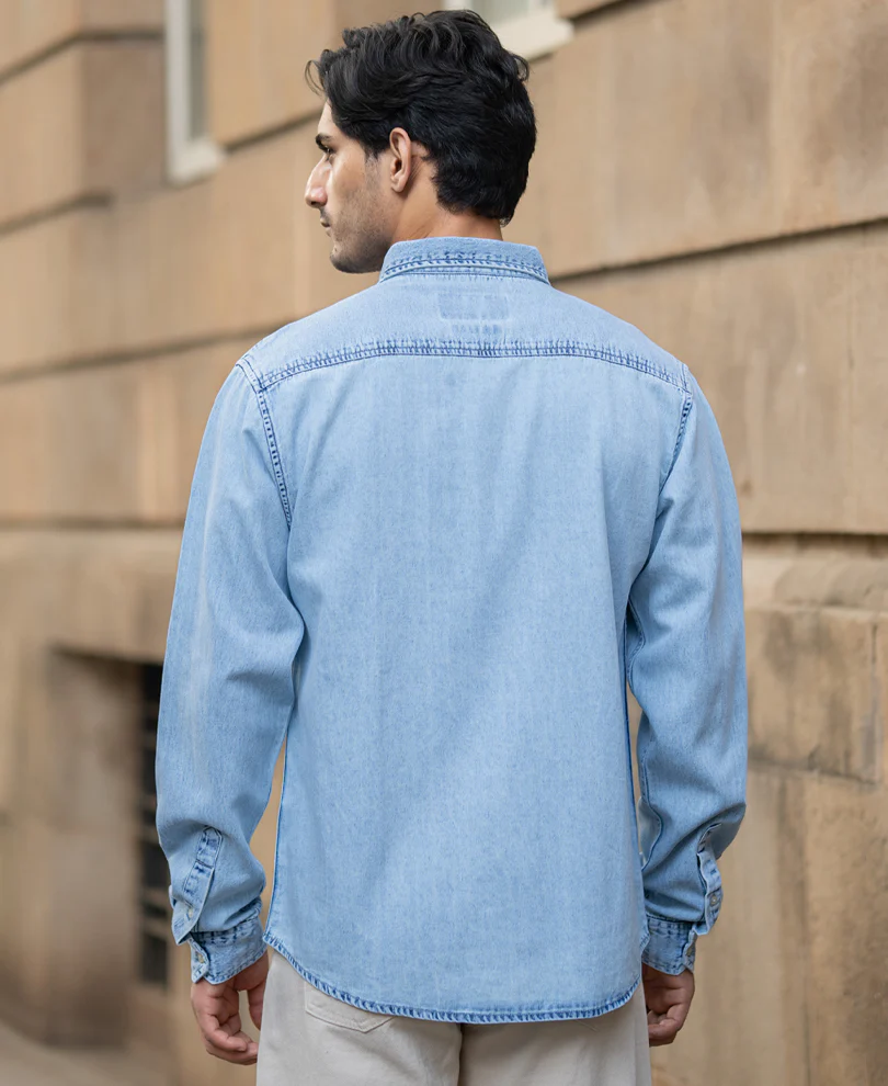 Light Blue Washed Button Down Shirt 100% Cotton - Image 5
