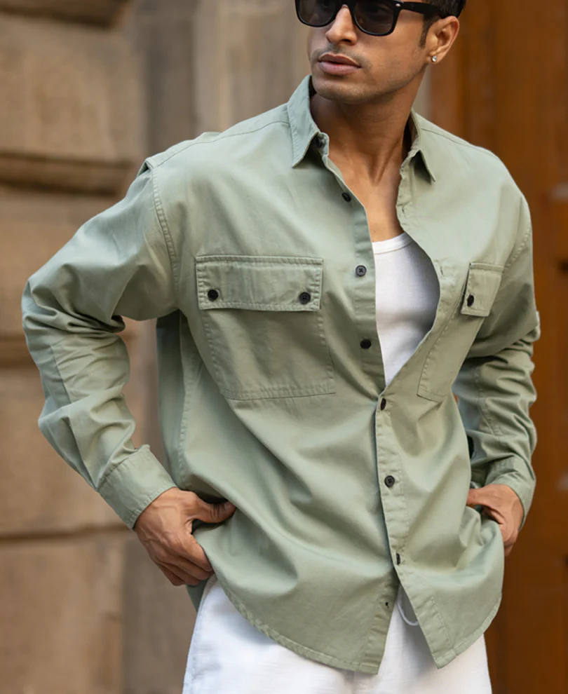 Light Green Double Pocket Lightweight Shirt 100% Cotton - Image 3