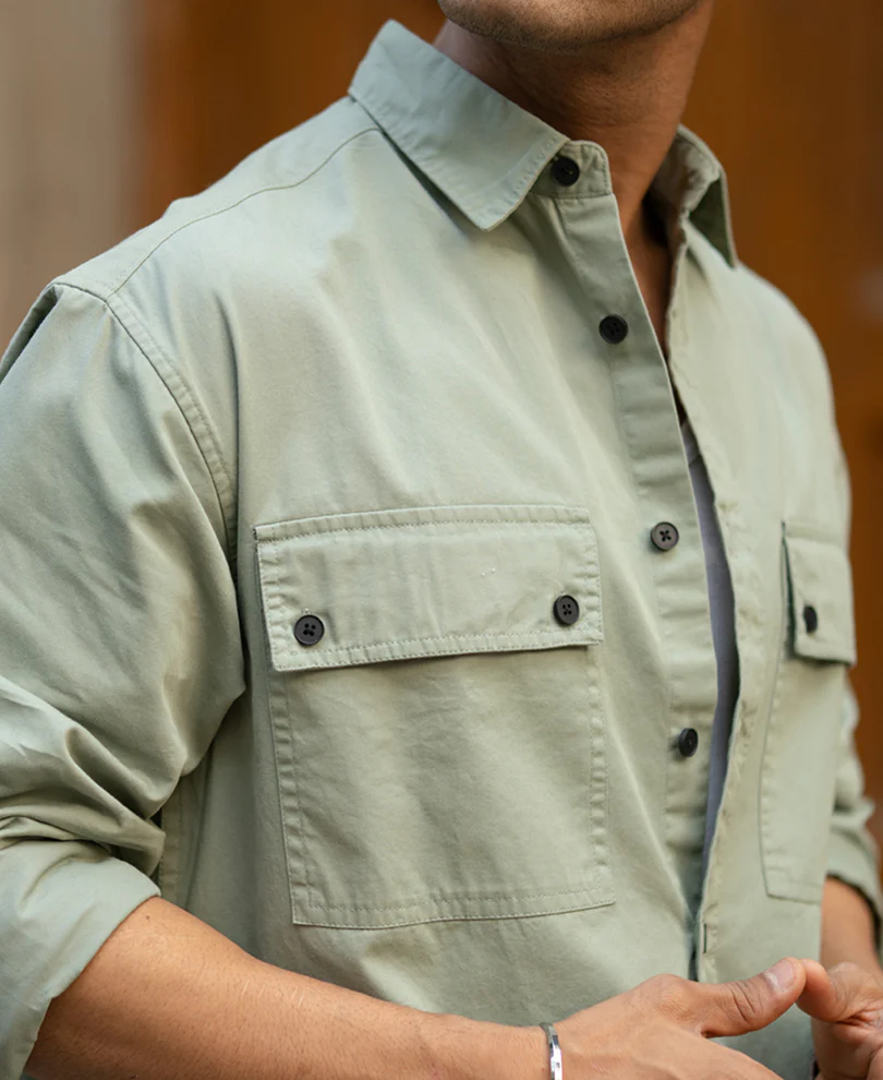 Light Green Double Pocket Lightweight Shirt 100% Cotton - Image 4