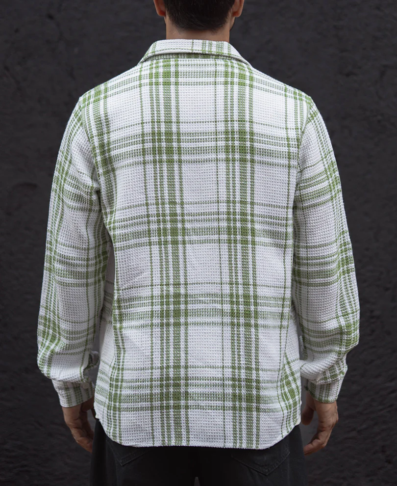 Light Green Waffle Checks Regular Fit Full Sleeves Shirt - Image 3