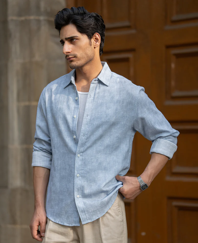 Light Blue Slub Shirt 100% Cotton - Image 2