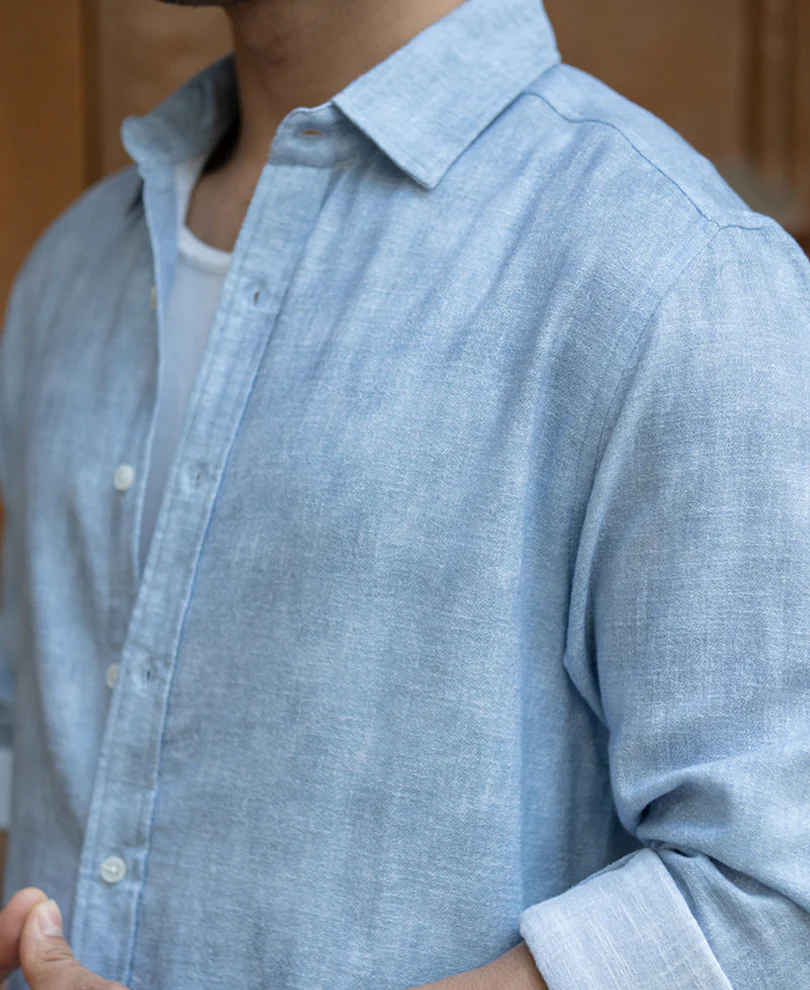 Light Blue Slub Shirt 100% Cotton - Image 3