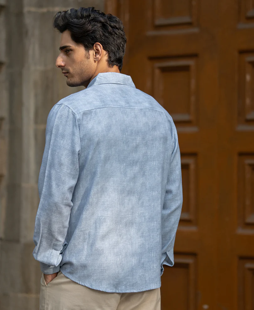 Light Blue Slub Shirt 100% Cotton - Image 4