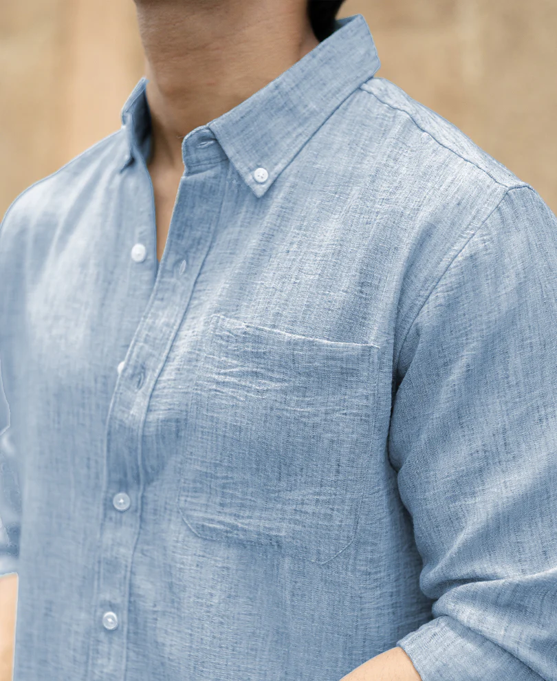 Light Grey Slub Textured Shirt - Image 3