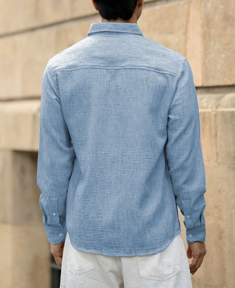 Light Grey Slub Textured Shirt - Image 4