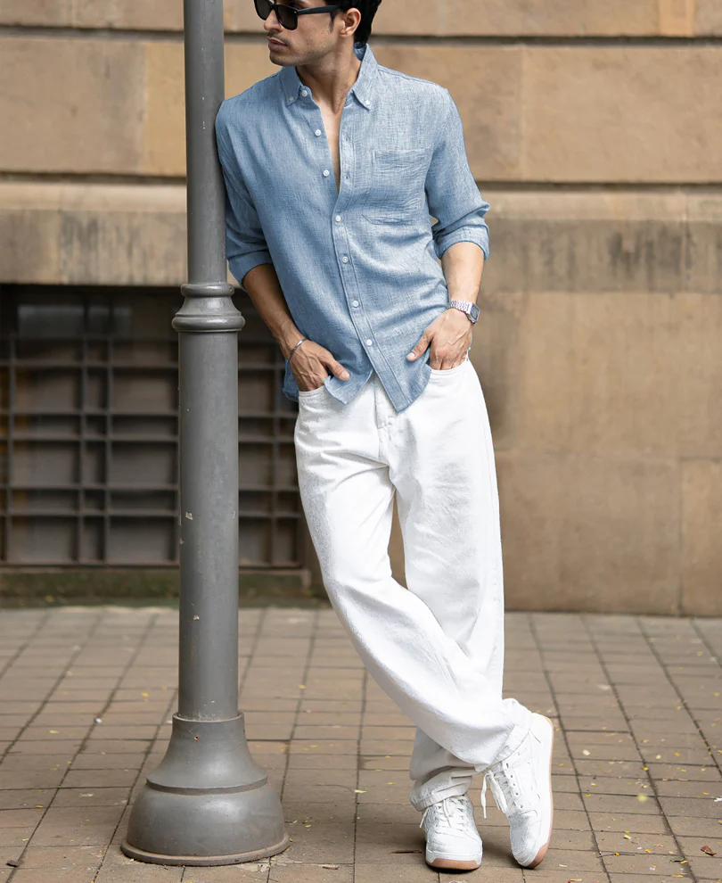 Light Grey Slub Textured Shirt - Image 5