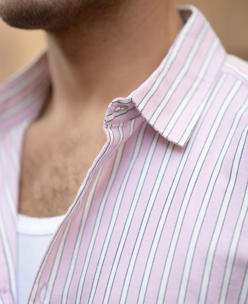 Light Pink Oxford Stripe Shirt 100% Cotton - Image 3